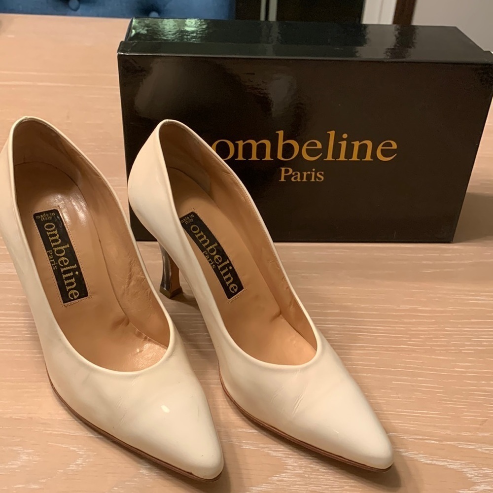 Ombeline Paris pre-loved heels eggshell/ light cream see through 3.5” heels